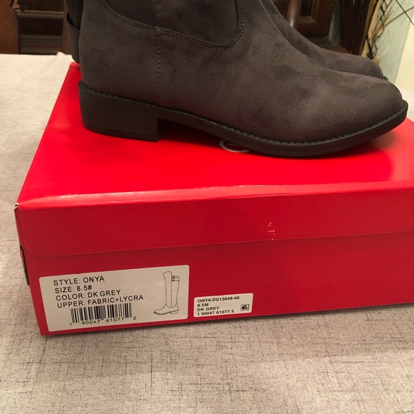 Gray Vegan Suede Tall Over The Knee Riding Boots - Picture 8 of 8